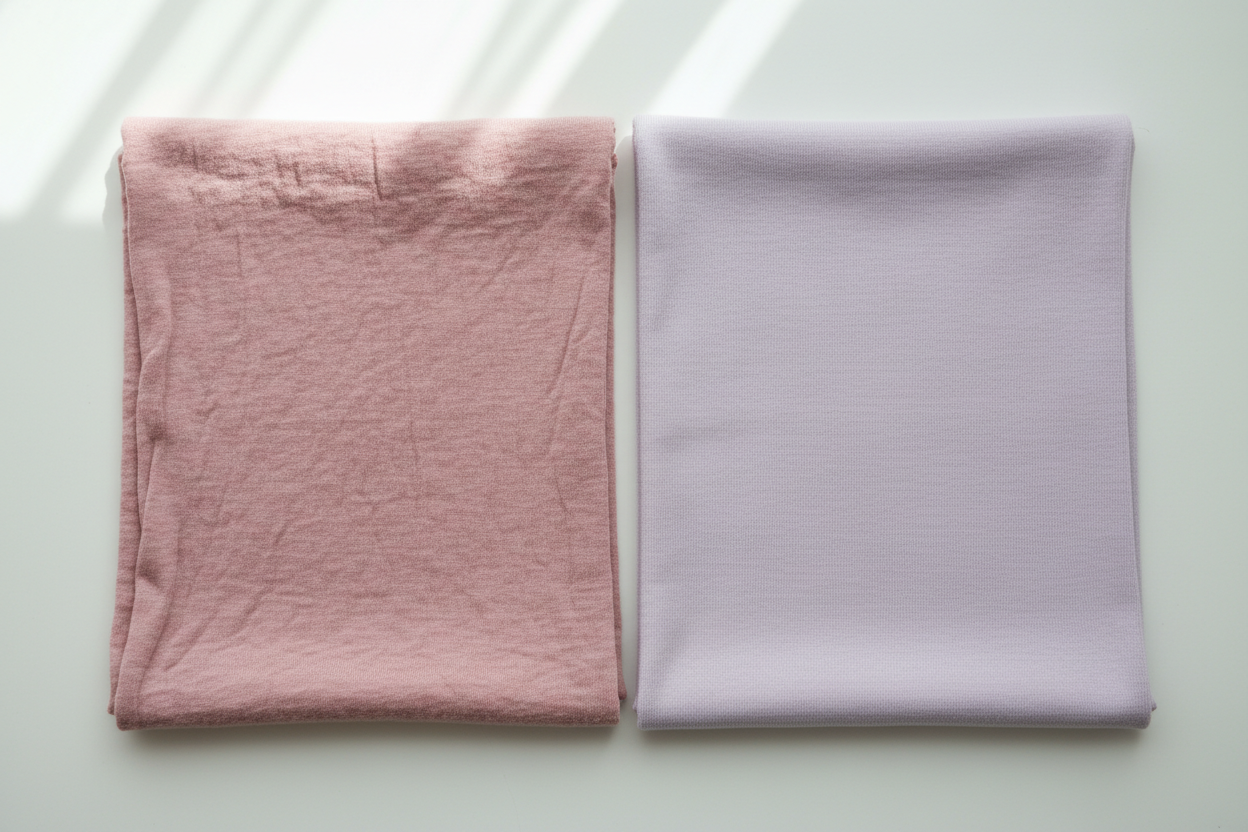 Combed and semi-combed cotton fabric swatches compared side by side