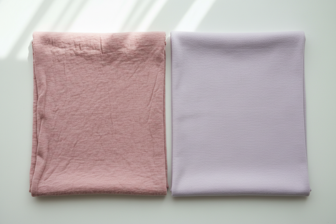 Combed and semi-combed cotton fabric swatches compared side by side