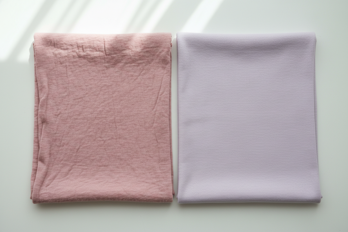 Combed and semi-combed cotton fabric swatches compared side by side