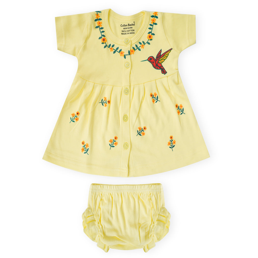 Hummingbird Floral Print Newborn Girls Frock & Bloomer Set