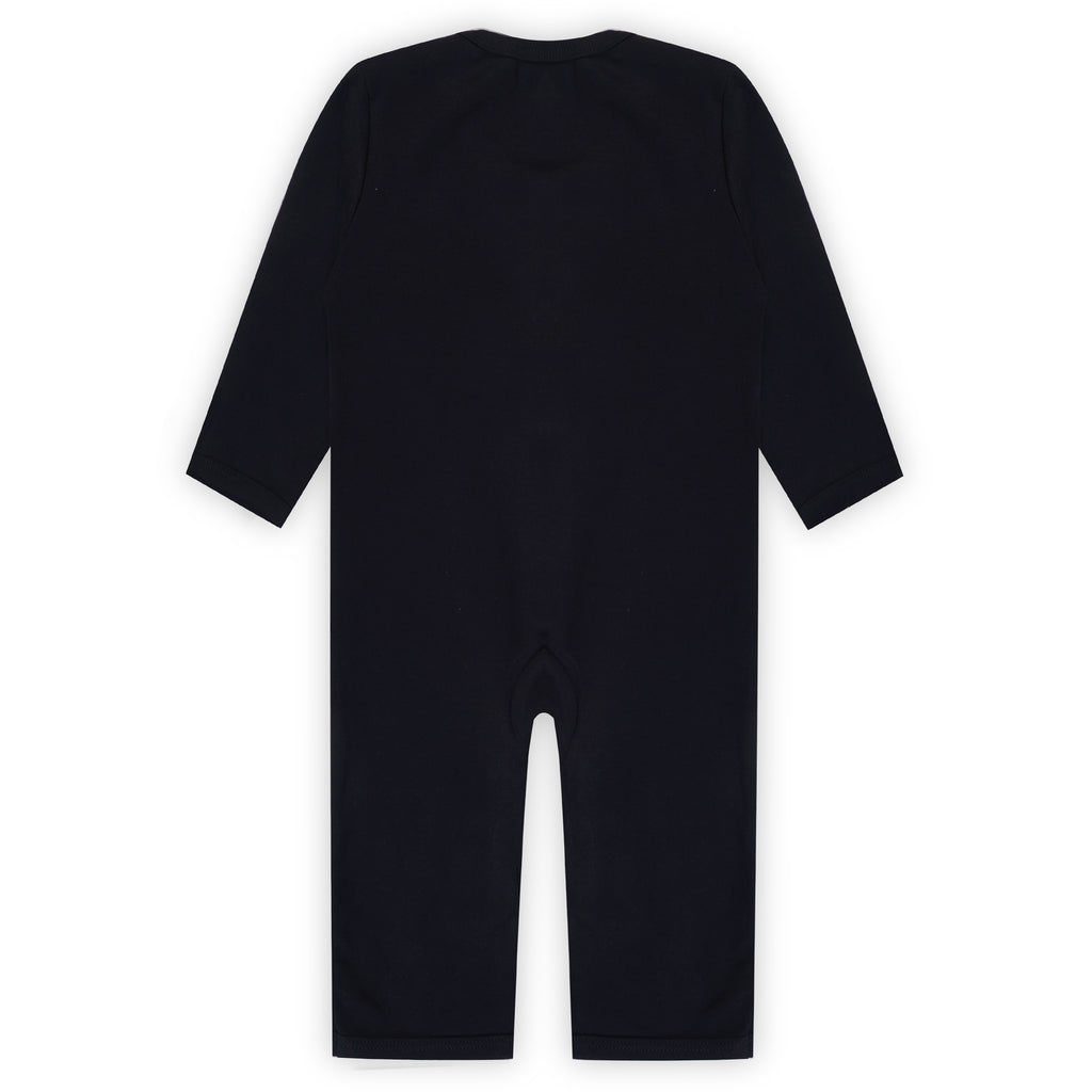 Back view of full-sleeve custom baby romper — solid colour, clean finish, 220 GSM super combed cotton