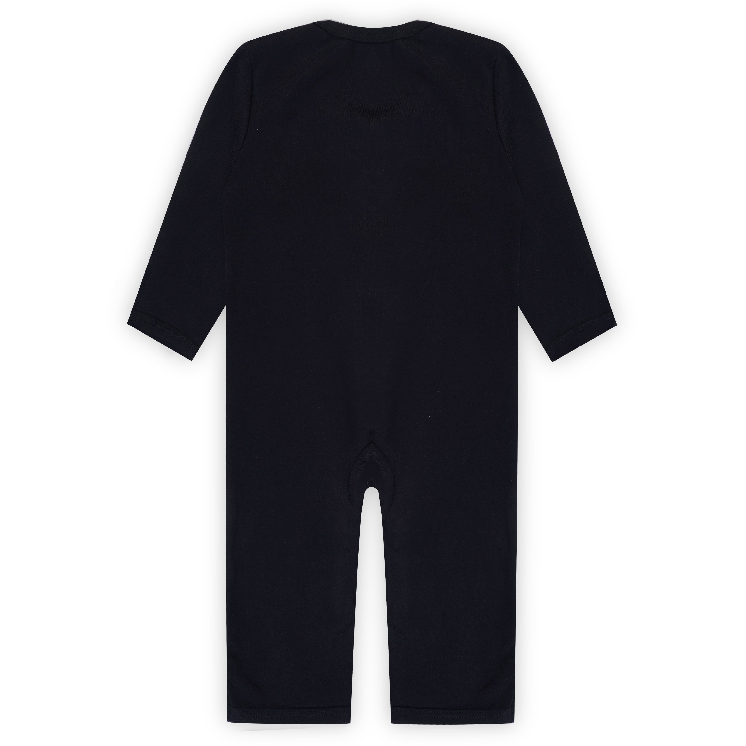 Back view of full-sleeve custom baby romper — solid colour, clean finish, 220 GSM super combed cotton