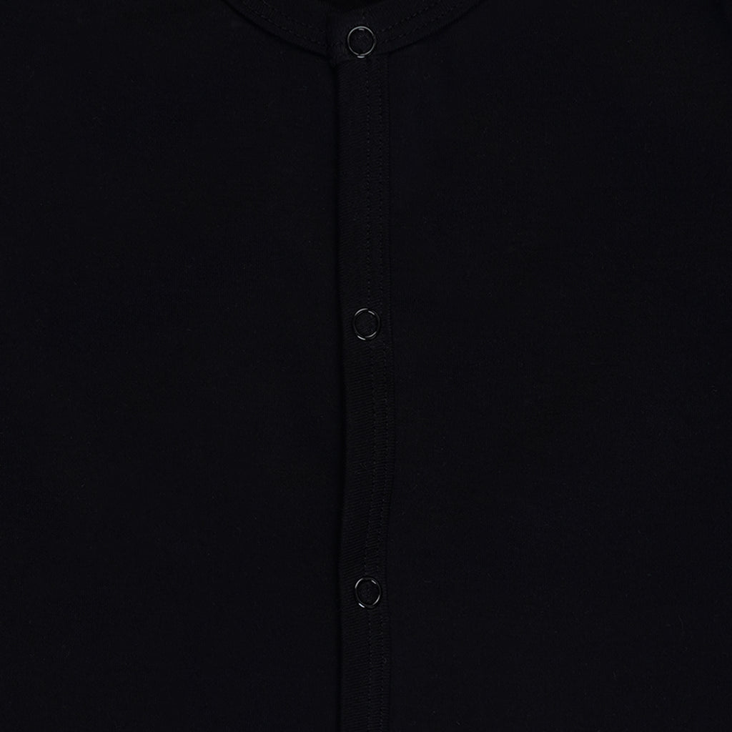 Snap button placket detail on custom manufactured baby romper — Cotton Basket private label manufacturing Tiruppur