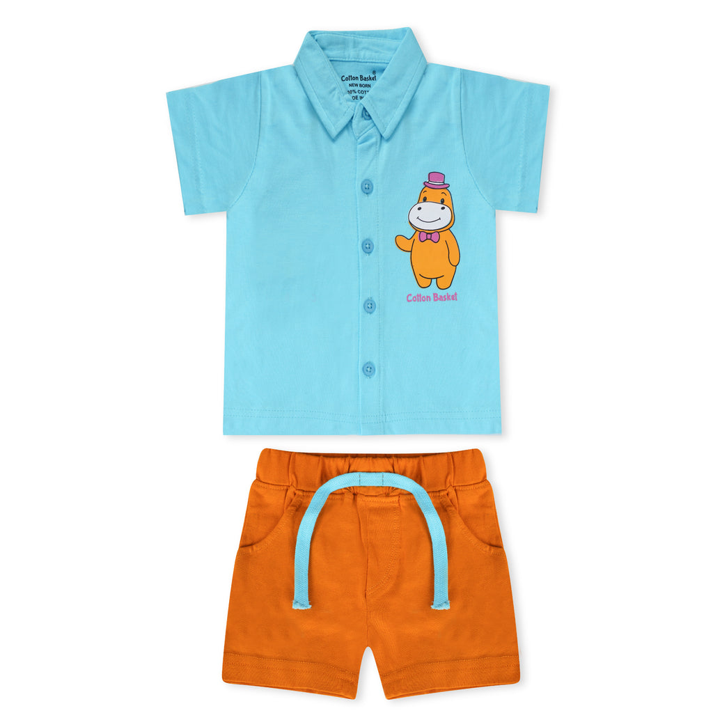 Hippo Print Collar Shirt and Shorts Set for Newborns | Pack of 10